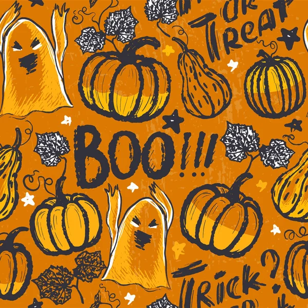 Mürekkep el Cadılar Bayramı sembolleri ve yazı ile çizilmiş seamless modeli