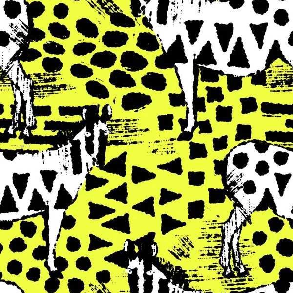 Mürekkep el ile süslü zebralar çizilmiş seamless modeli