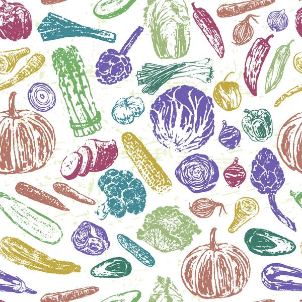 Tinta tangan digambar pola mulus dengan sayuran - Stok Vektor