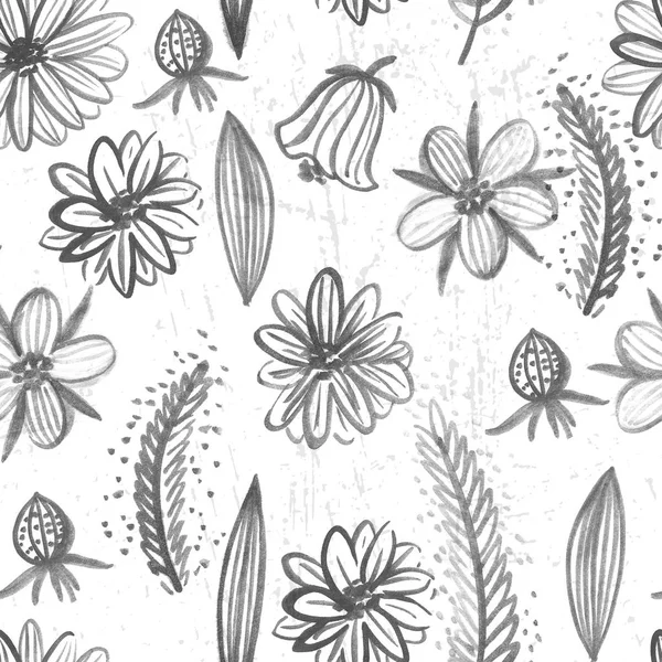 Aquarel hand getekende naadloze patroon met bloemen en gras — Stockfoto