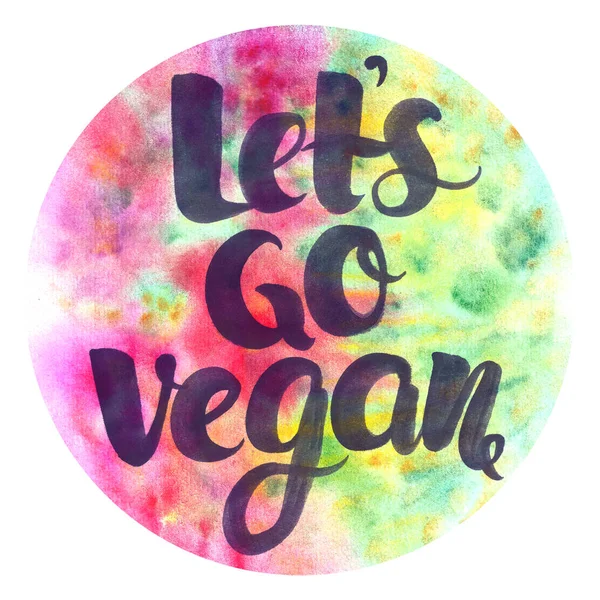 Akvarelu plakát s štětec písma Let's go vegan — Stock fotografie