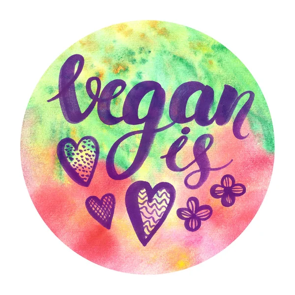 Cartaz aquarela com letras escova Vegan é amor — Fotografia de Stock