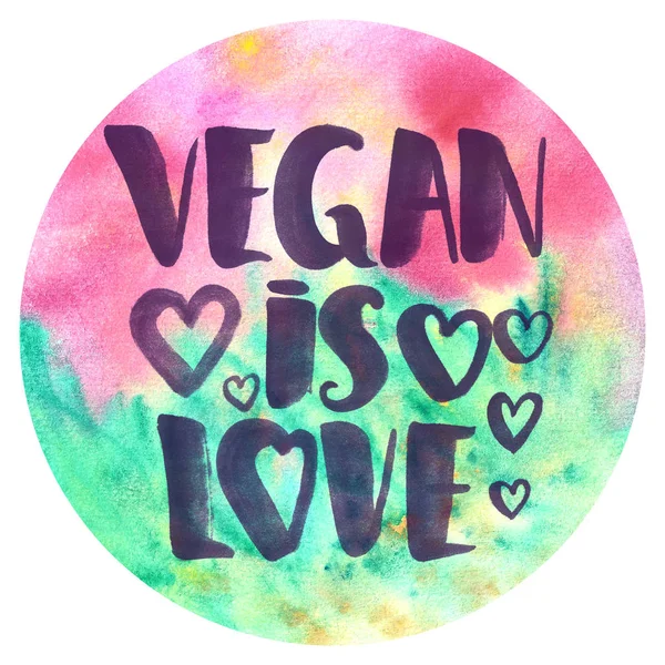 Cartaz aquarela com letras escova Vegan é amor — Fotografia de Stock