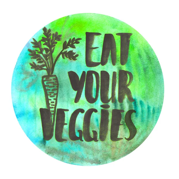 Watercolor design with brush lettering Eat your veggies — Stock Photo, Image
