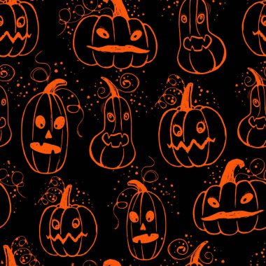 Mürekkep el çekilmiş Cadılar Bayramı desen kabak karakterlerle 