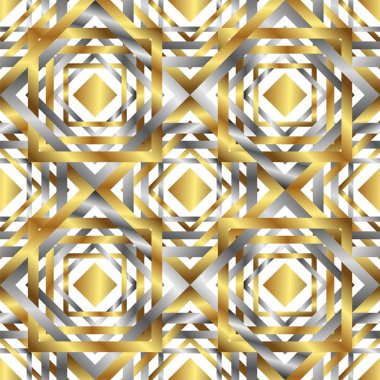 Dikişsiz örtüşen altın ve gümüş öğeleri geometrik desen