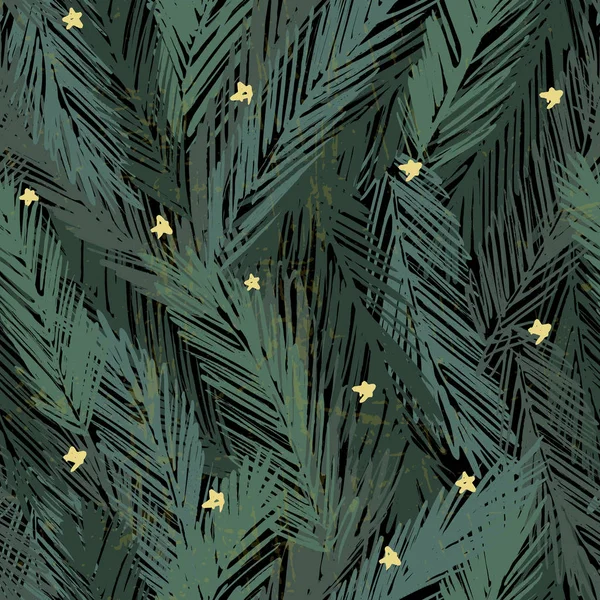 インク手モミの木の枝を描かれたシームレス パターン — ストックベクタ