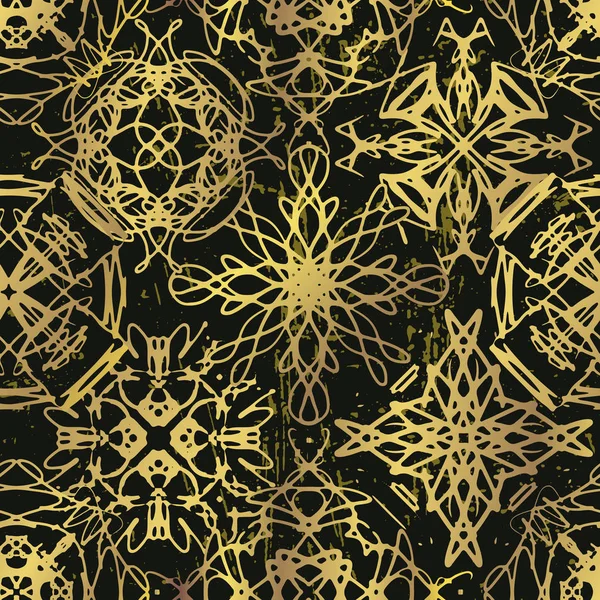 Mürekkep el çekilmiş süs tasarım kar taneleri seamless modeli