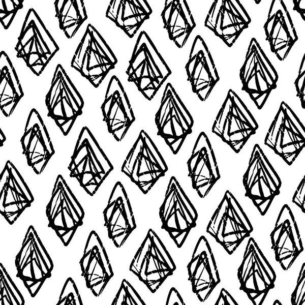 Tusche handgezeichnete abstrakte Diamanten nahtlose Muster — Stockvektor