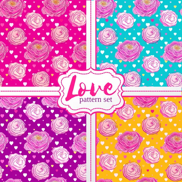 Seamless pattern set with blooming flowers — Stock Vector