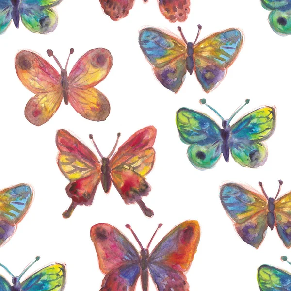 Acuarela mariposas pintadas patrón brillante sin costuras — Foto de Stock