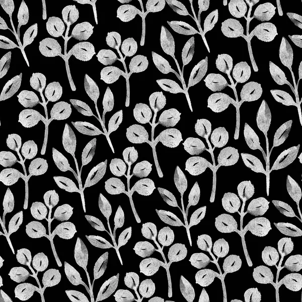 Zwart-wit naadloze design met aquarel planten — Stockfoto