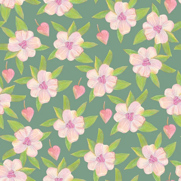 Ljus blommig sömlös design med rosa blommor — Stockfoto