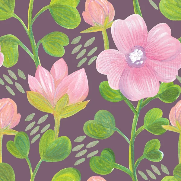 Luminoso disegno floreale senza cuciture con fiori rosa — Foto Stock