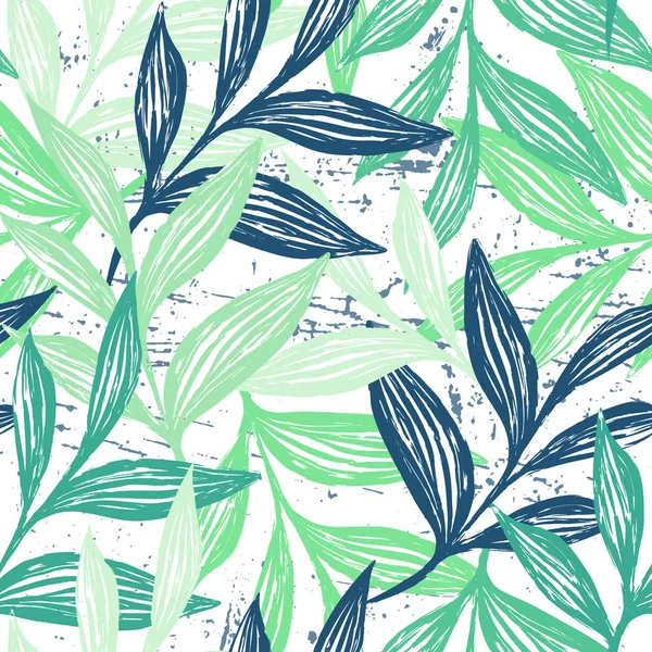 Tinta mão desenhada padrão botânico sem costura com folhas de plantas — Vetor de Stock