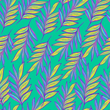 Elle çizilmiş renkli yaprakları ile Seamless Modeli