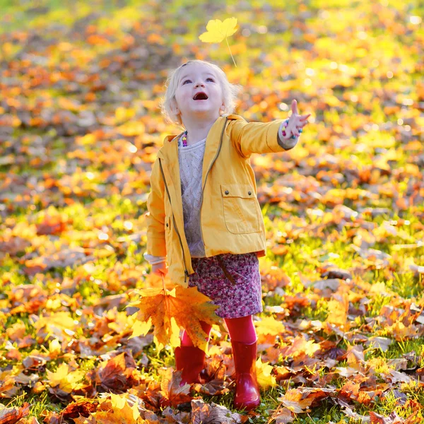 Bambina godendo giornata di sole nella foresta o nel parco — Foto Stock