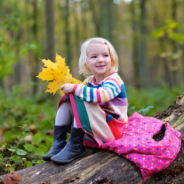 Liten flicka njuter solig dag i skogen eller parken — Stockfoto