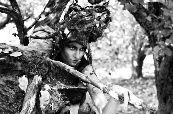 Imagen en blanco y negro de una ninfa del bosque —  Fotos de Stock