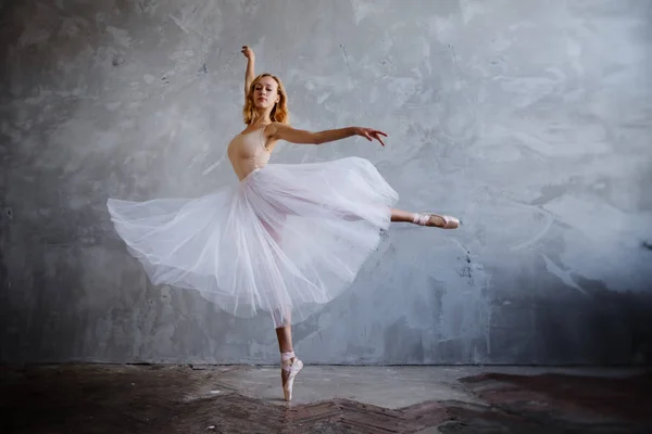 Joven y delgado bailarín de ballet posando en un elegante estudio con grandes ventanales — Foto de Stock
