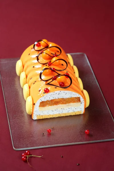 Współczesny ciasto Yule Log (warstwami) — Zdjęcie stockowe