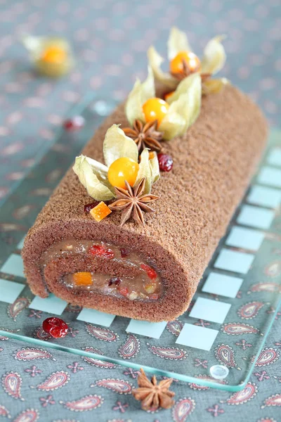 Chocolate Swiss Roll Cake — Stock Photo, Image