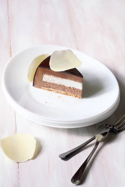 Piece of Chocolate Coconut Mousse Cake — Stock Photo, Image