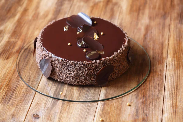 Schokolade Praga Einer Der Berühmtesten Sowjetischen Kuchen Auf Holzgrund — Stockfoto