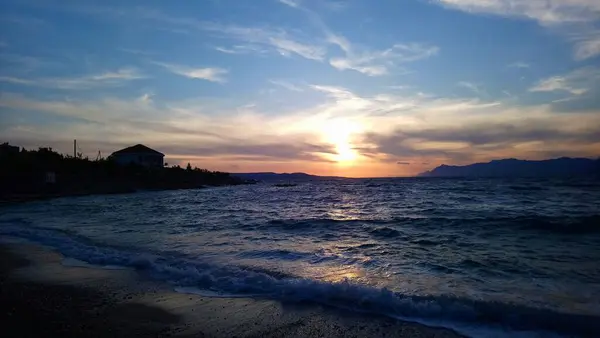 Croacia Makarska Riviera Fantástica Vista Del Colorido Atardecer Cielo Desde — Foto de Stock
