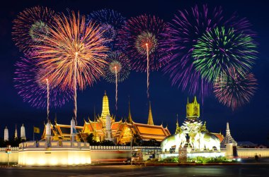 Havai fişek kutlama grand Palace, Bangkok, Tayland.