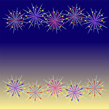 Renkli havai fişek kutlaması ve alacakaranlık arkaplanı.