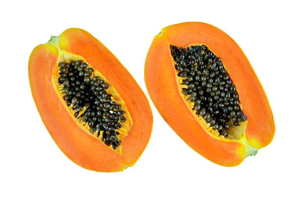 Ώριμο papaya που απομονώνονται σε λευκό φόντο με διαδρομή αποκοπής. — Φωτογραφία Αρχείου