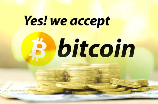 Bitcoin Прийняв Знак Тепле Світло Тон Гроші Фон Cryptocurrency Концепції — стокове фото