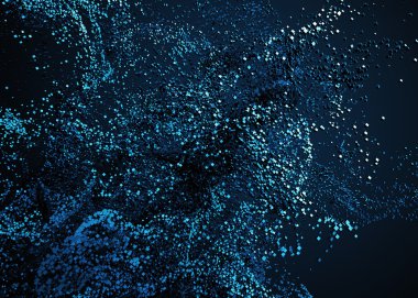 Parçacıklar uçan 3d render soyut.