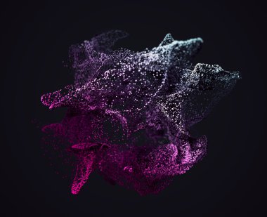 Parçacıklar uçan 3d render soyut.