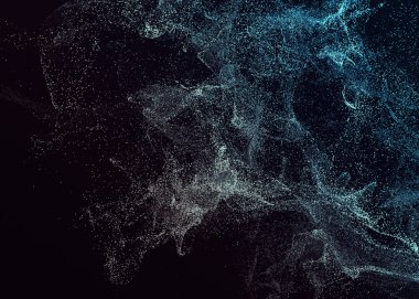 Parçacıklar uçan 3d render soyut.