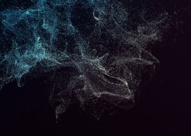 Parçacıklar uçan 3d render soyut.
