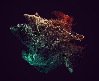 Parçacıklar uçan 3d render soyut.