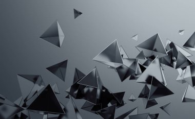 Çokgen şekiller uçan 3d render soyut