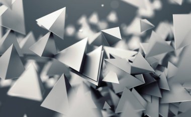 Çokgen şekiller uçan 3d render soyut