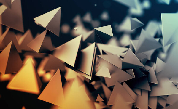 Abstract 3D Rendering of Flying Polygonal Shapes