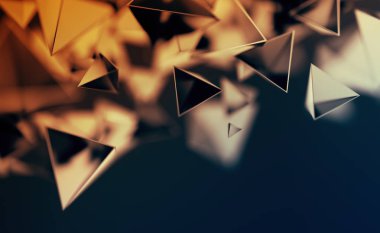 Çokgen şekiller uçan 3d render soyut