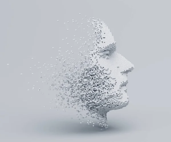 Streszczenie 3D Render ludzkiej twarzy z kostek — Zdjęcie stockowe