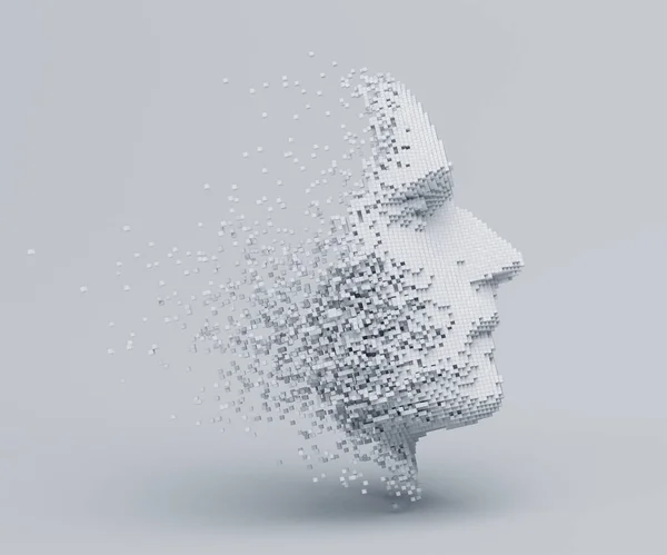 Küplerden bir ınsan yüzünün Soyut 3D render