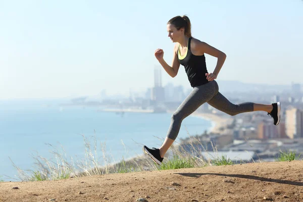 Következő Profilja Runner Girl Running Fast Sunny Day Out City — Stock Fotó