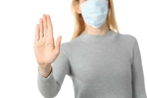 Vista Frontale Primo Piano Della Donna Con Maschera Protettiva Facendo — Foto Stock