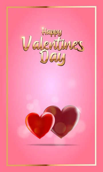 Valentinstag Vektor Hintergrund mit zwei Herzen. goldener Text auf rosa Hintergrund — Stockvektor