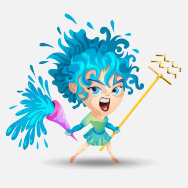 Zodiac işaretleri, Kova burcu. Renkli vektör çizimi. Kova burcu komik çizgi film karakteri. Kova burcu kız. Beyaz arka planda izole edilmiş. Yazdırma tasarımı, öngörü, yıldız falı.