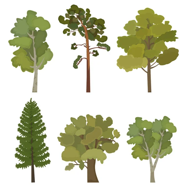 Conjunto de árboles planos para infografías — Vector de stock