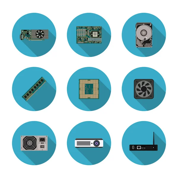 Ícones planas componentes do computador —  Vetores de Stock